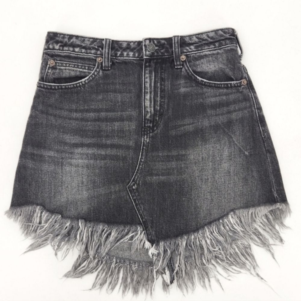 Free People Bailey Mini Denim Jean Skirt Womens Size 25 Bikercore Grunge Boho